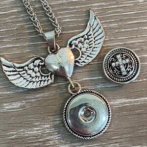 Heart w/ Wings Necklace - includes (1) 20mm Cross Snap for Ginger Snap Jewelry